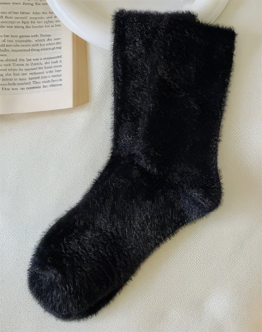 Mink Pile Socks in Black