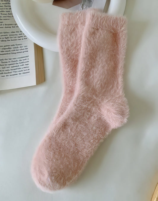 Mink Pile Socks in Blush