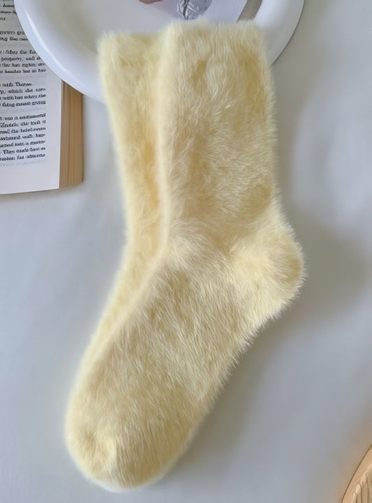 Mink Pile Socks in Pale Yellow