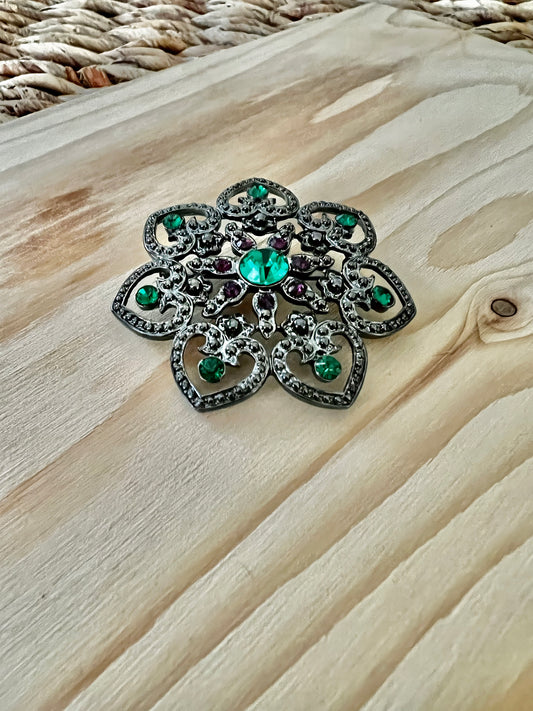 Vintage Emerald Crystal Brooch Pin