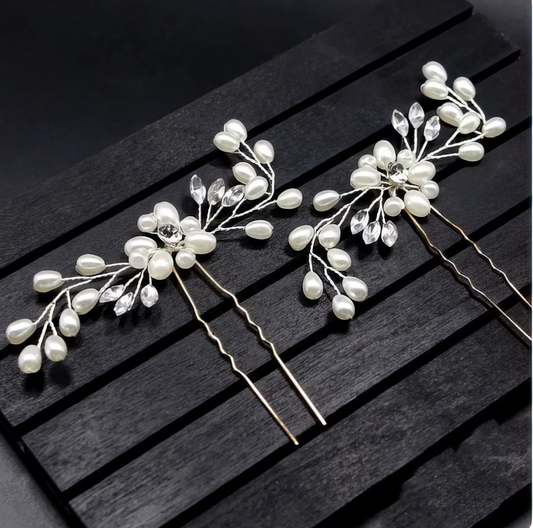 Crystal Bridal Pearl Flower Wedding Hair Pins