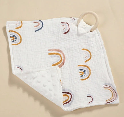 White Rainbow Cotton Comfort Towel with Teething Ring