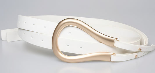 Big Buckle Alloy Belt with Double Straps in white