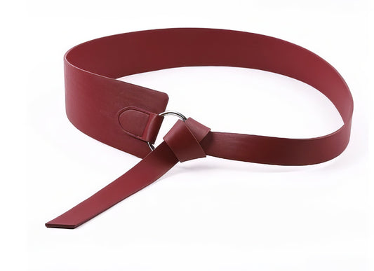 Wide Leather Corset Belt with knot in Cranberry
