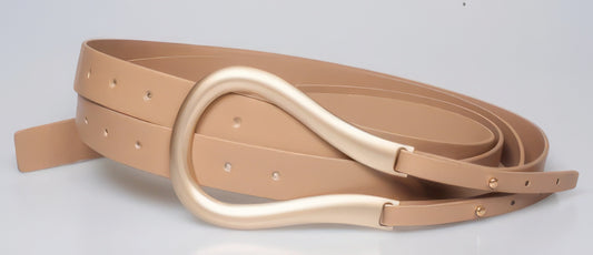 Big Buckle Alloy Belt with Double Straps in Khaki
