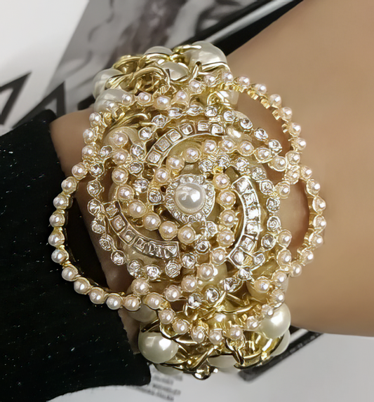 Pearl Crystal Camellia Flower Chain Bracelet