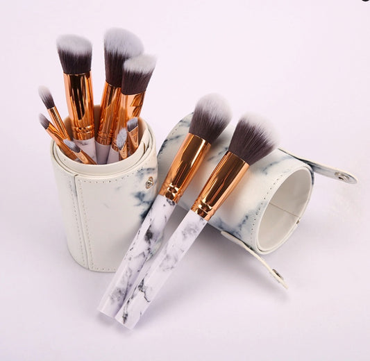 10 pc Marble Tone Makeup Brush Set