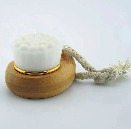 Wood Handle Soft Facial Cleansing Massager Brush with Gold Accents