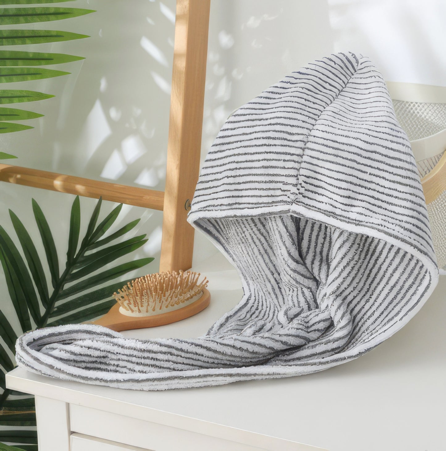 Striped Bamboo Charcoal Fiber Hair Towel Wrap