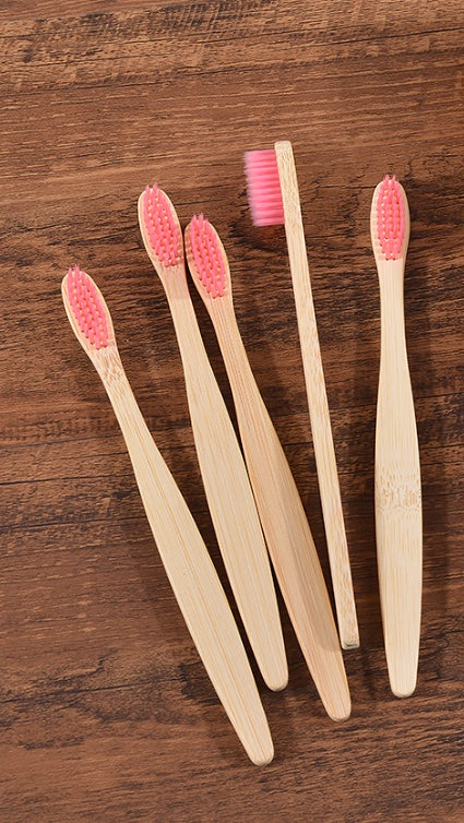 All Natural Bamboo Boxed Toothbrush with Charcoal Bristles in Pink
