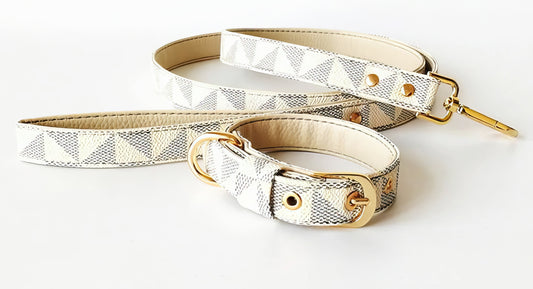 Cream Taupe Inspired Checker Collar and Leash