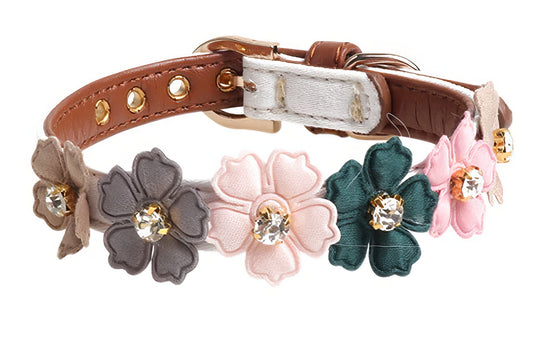 Multi Colored Flower White Leather Collar 16.5in