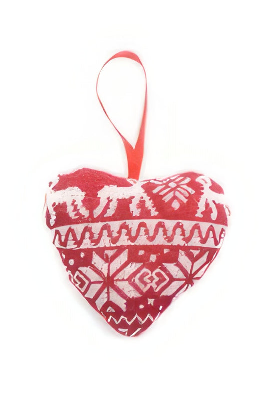 Printed Linen Heart Christmas Pendant Tree Ornament