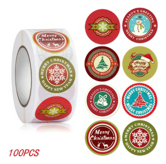 Merry Christmas Holidays Theme Sealing Stickers 1 Inch Roll of 100
