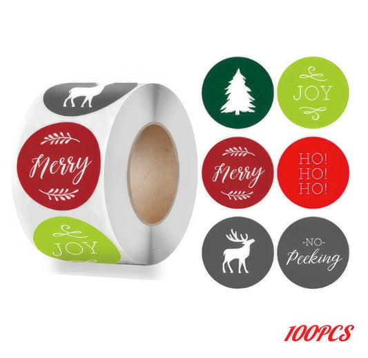 Merry Christmas Package Letter Sticker Seal 1 Inch Roll of 100