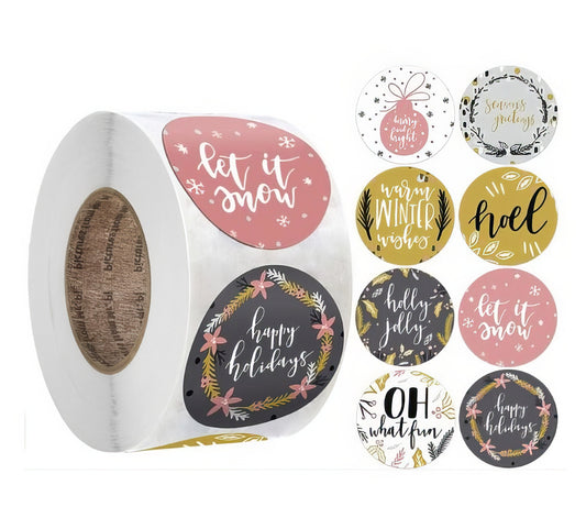 Winter Holiday Theme Sealing Stickers 1 Inch Roll of 100