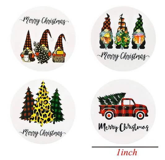 Merry Christmas Trees Elves Gift Stickers Roll of 100