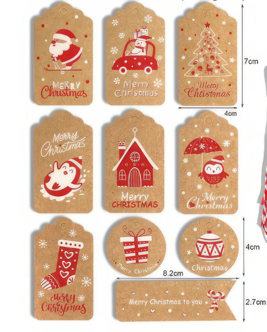 Scandinavian Merry Christmas Tags Gift Wrap Hang Tags with Strings Pkg of 10