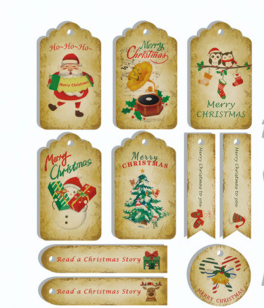 Scandinavian Merry Christmas Multi Shape Gift Tags with Strings Pkg of 10
