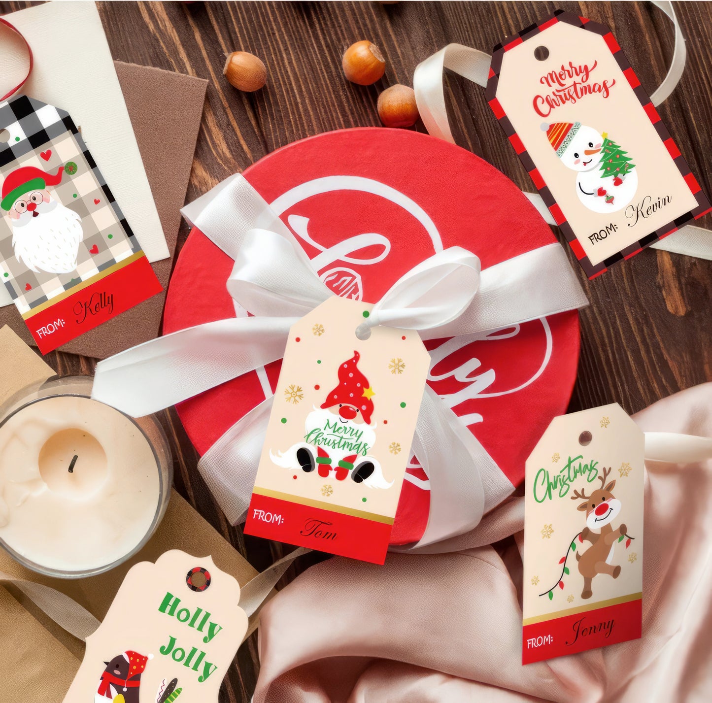 Scandinavian Merry Christmas Present Tags with Strings Pkg of 10