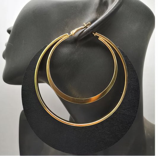 Wood Geometric Hoop Earrings in Black and Gold