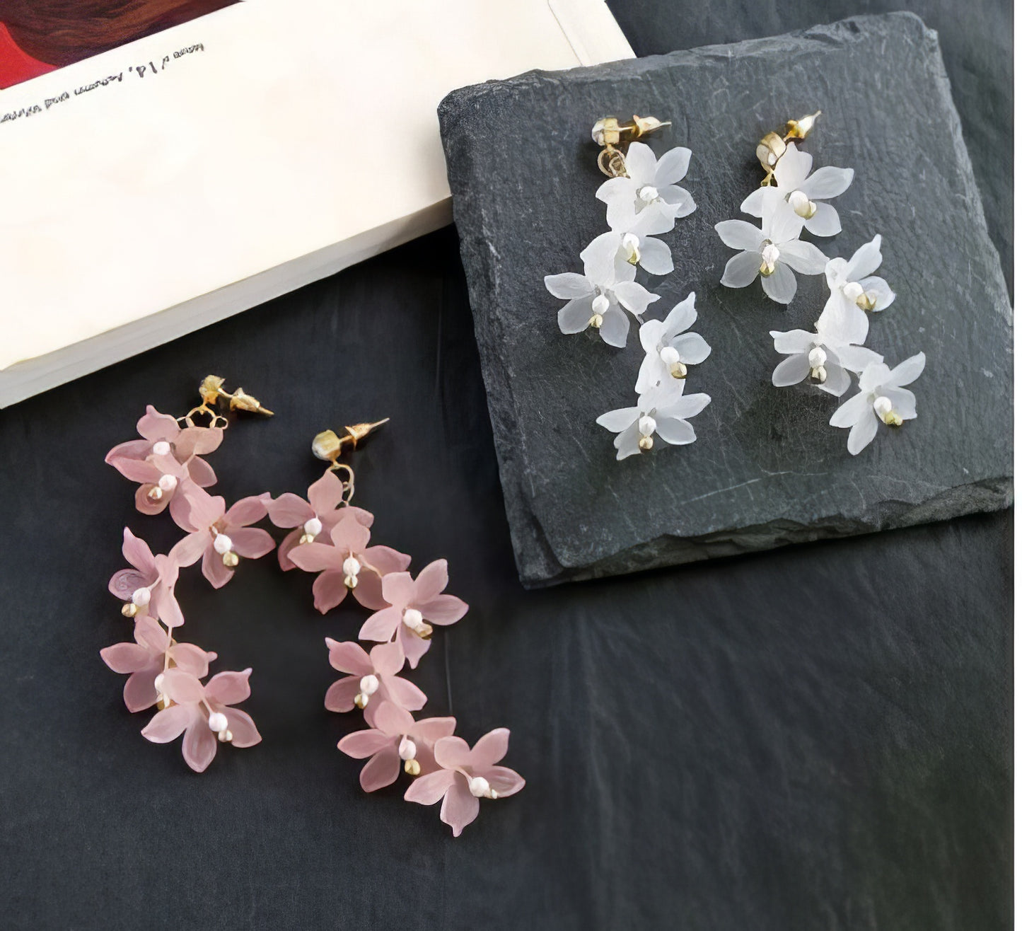Trendy Flowing Acrylic Flower Earrings in Pink