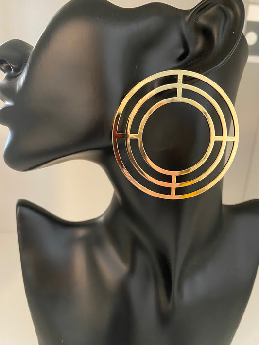 Triple Hoop Stainless Steel Oversized Earrings in Gold