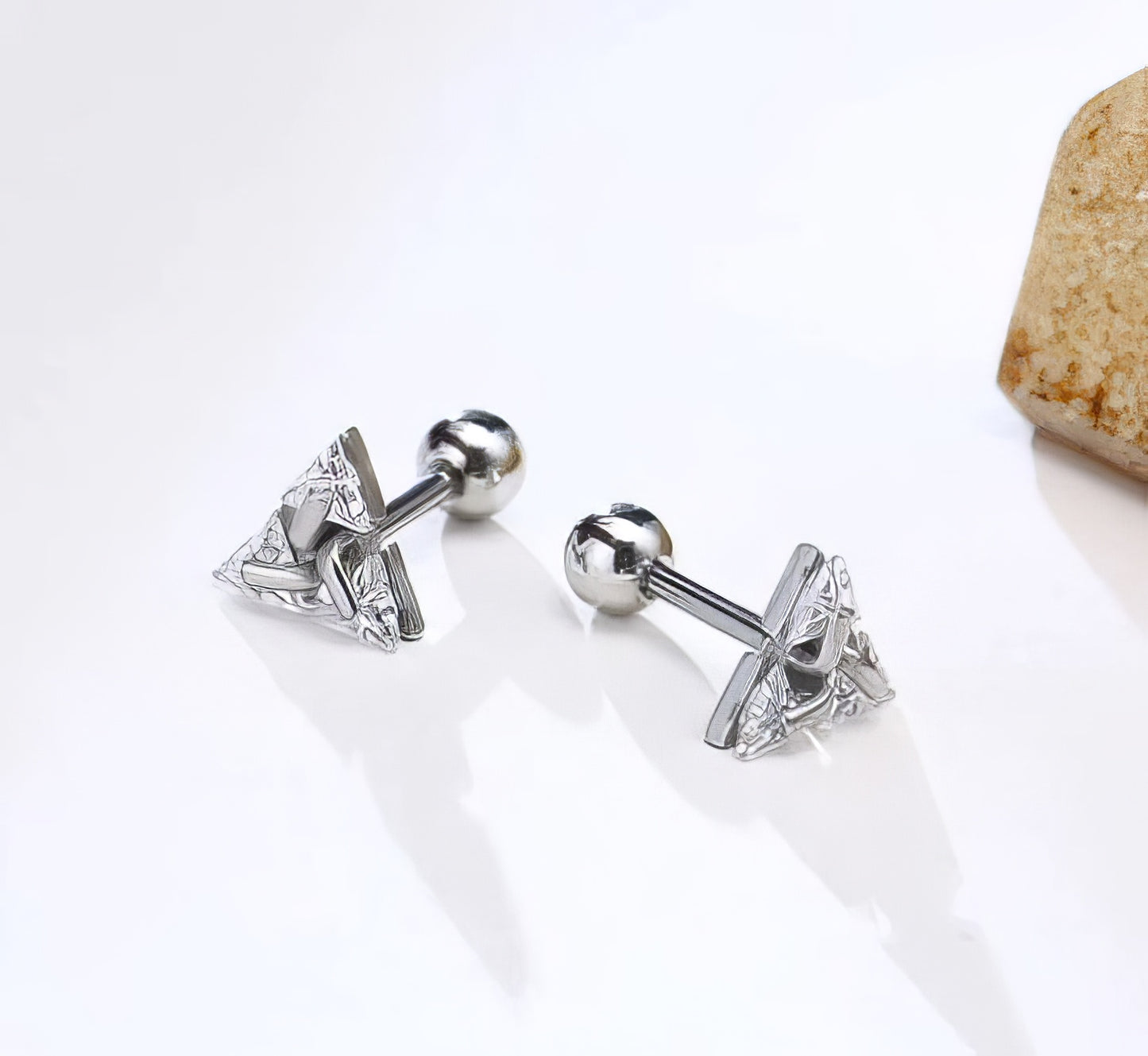 Triad Pierced Crystal Zircon Minimalist Stud Earrings in Silver