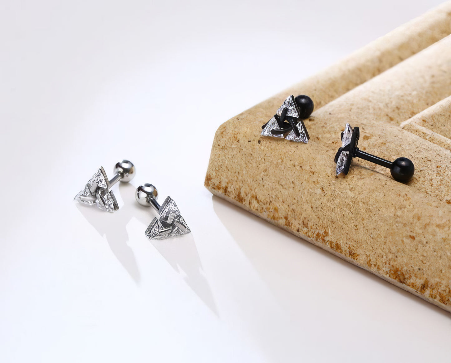 Triad Pierced Crystal Zircon Minimalist Stud Earrings in Black
