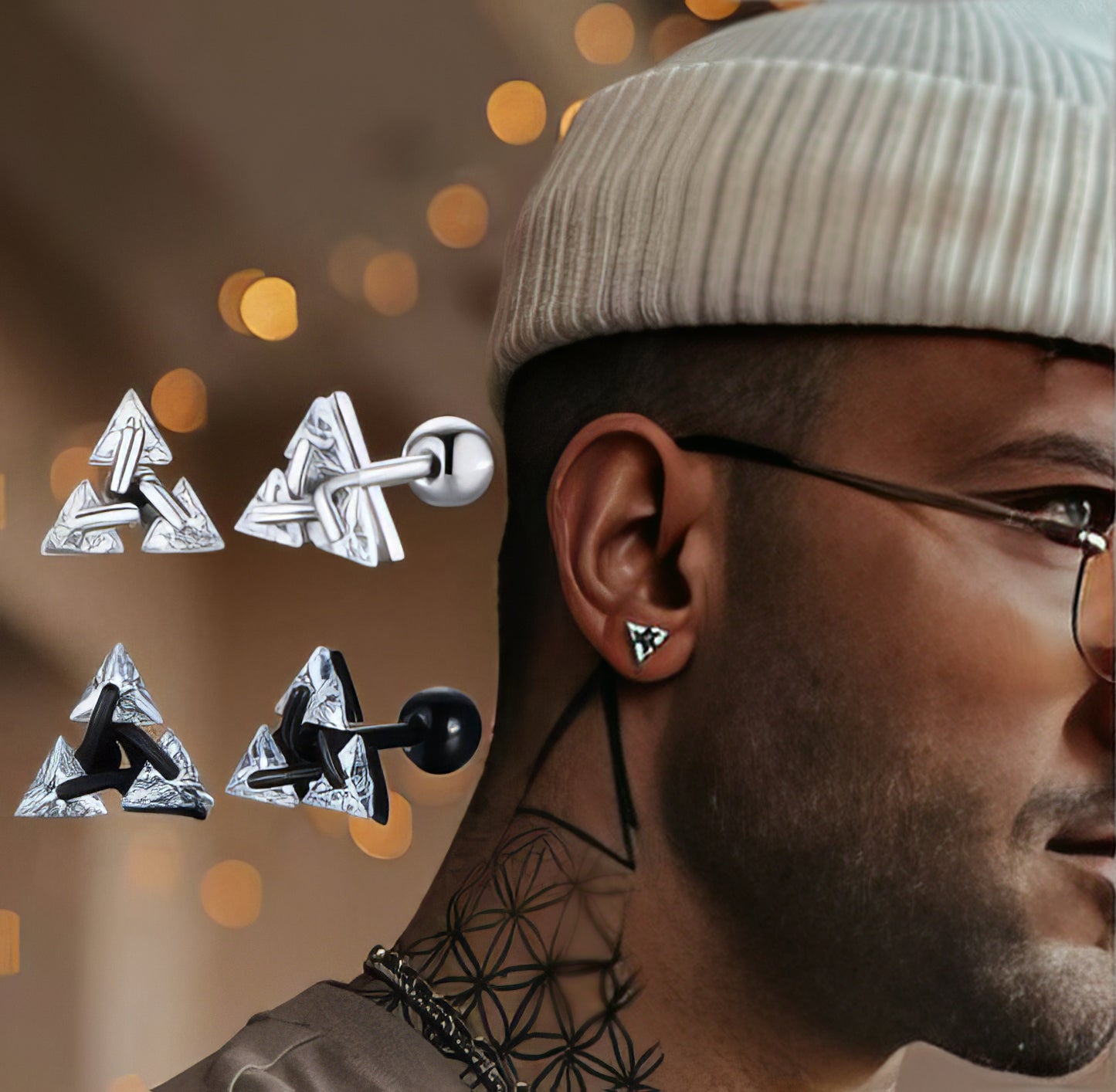 Triad Pierced Crystal Zircon Minimalist Stud Earrings in Black