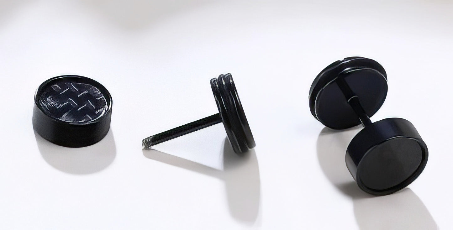 8mm Mens Carbon Fiber Stud Earrings in Black