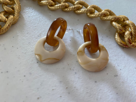Acrylic Loop Long Geometric Dangling Earrings in Caramel and Tan