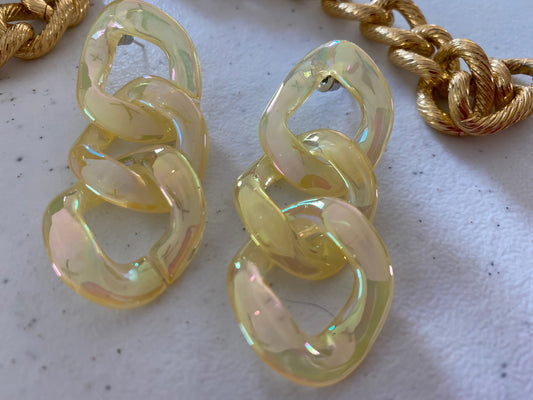 Acrylic Loop Long Geometric Dangling Earrings in Iridescent Yellow