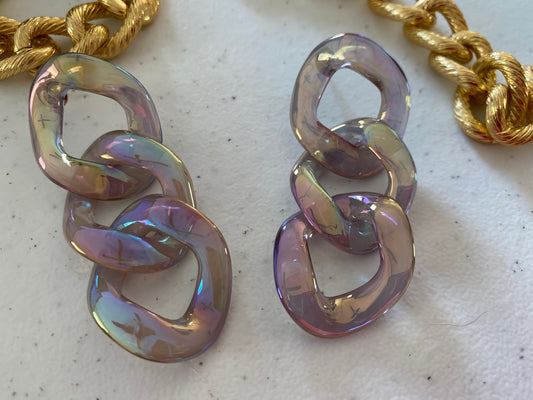 Acrylic Loop Long Geometric Dangling Earrings in Iridescent Purple