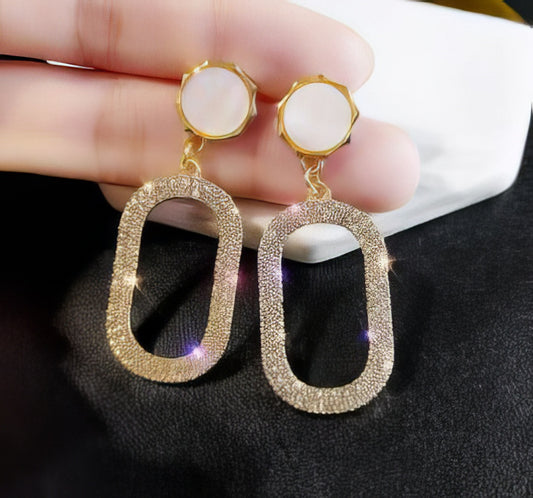 Wedding Bridal Drop Big Crystal Earrings in Gold and White