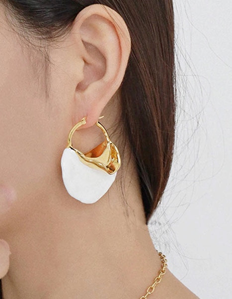 Trending Basket Hoop Earrings in White and Gold