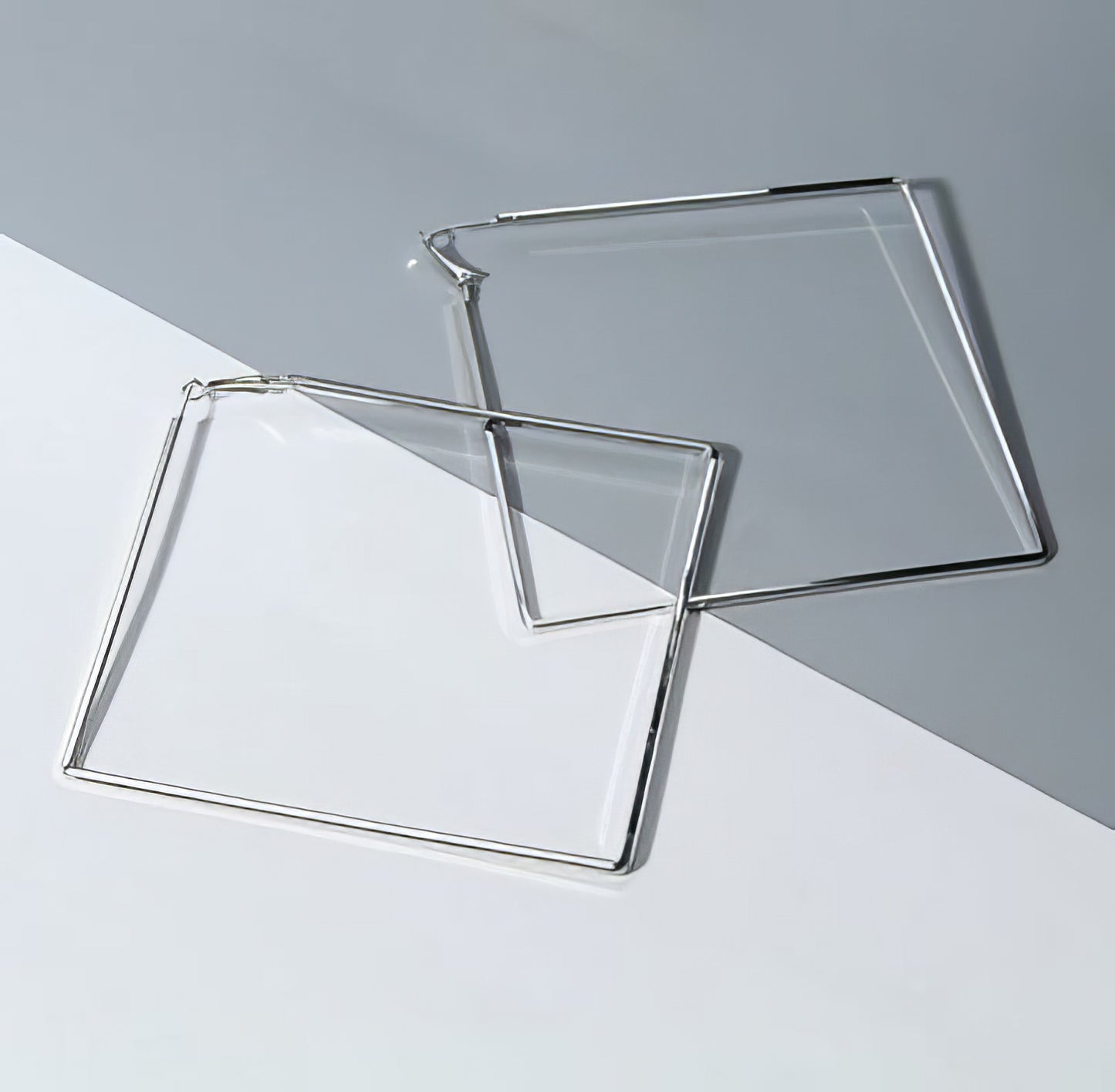 Trendy Oversize Geometric Big Square Hoop Earrings in Silver