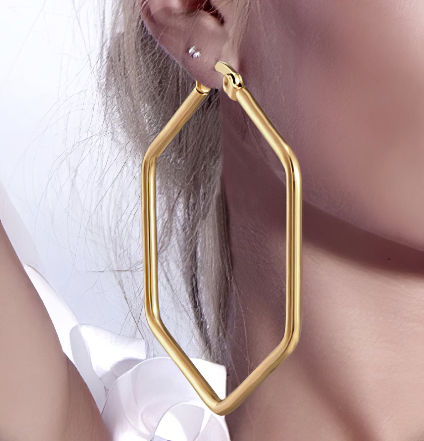 Trendy Oversize Geometric Big Hexagon Hoop Earrings in Gold
