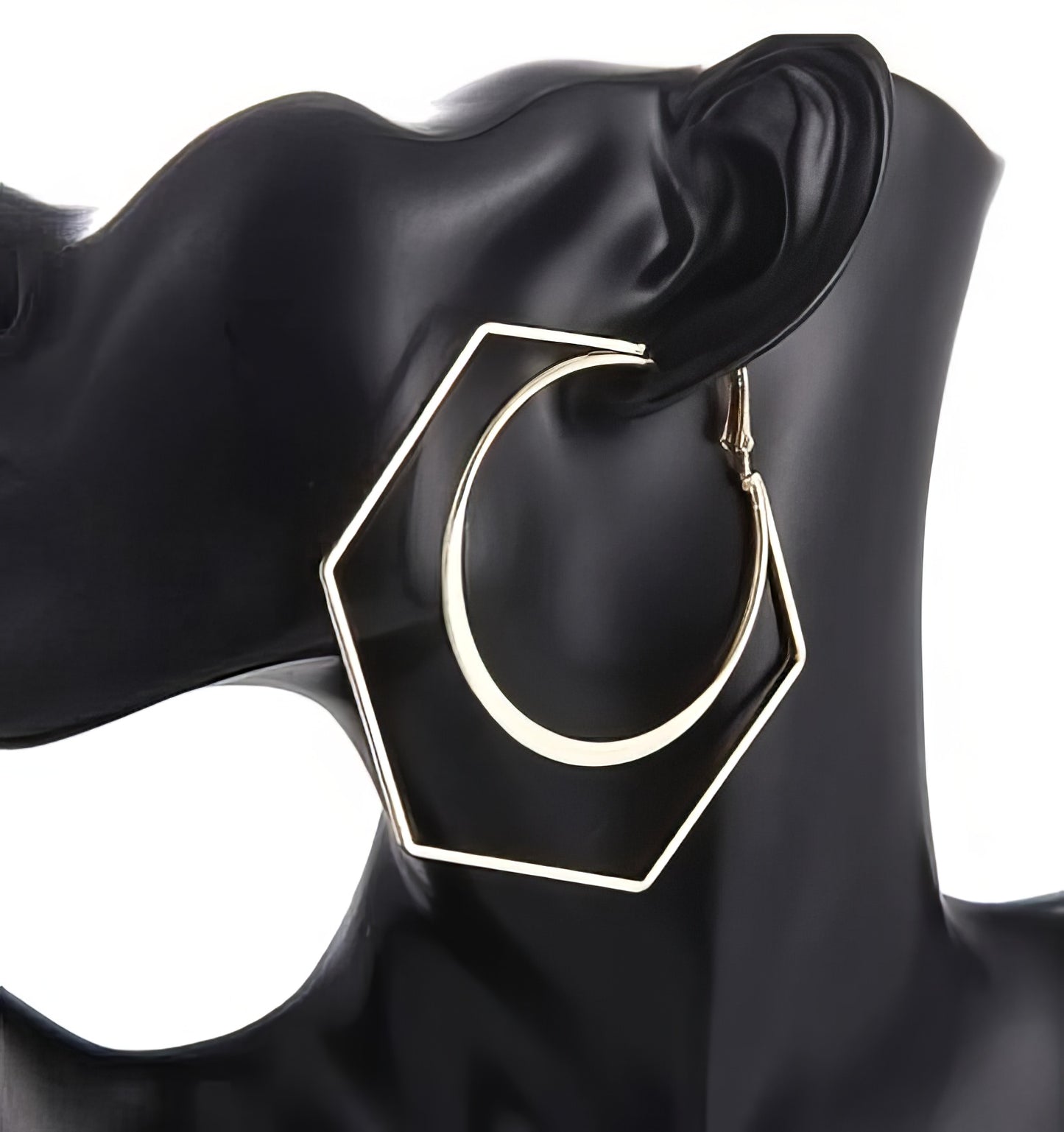 Trendy Oversize Geometric Big Hexagon Hoop Earrings with Round Hoop Insert in Gold