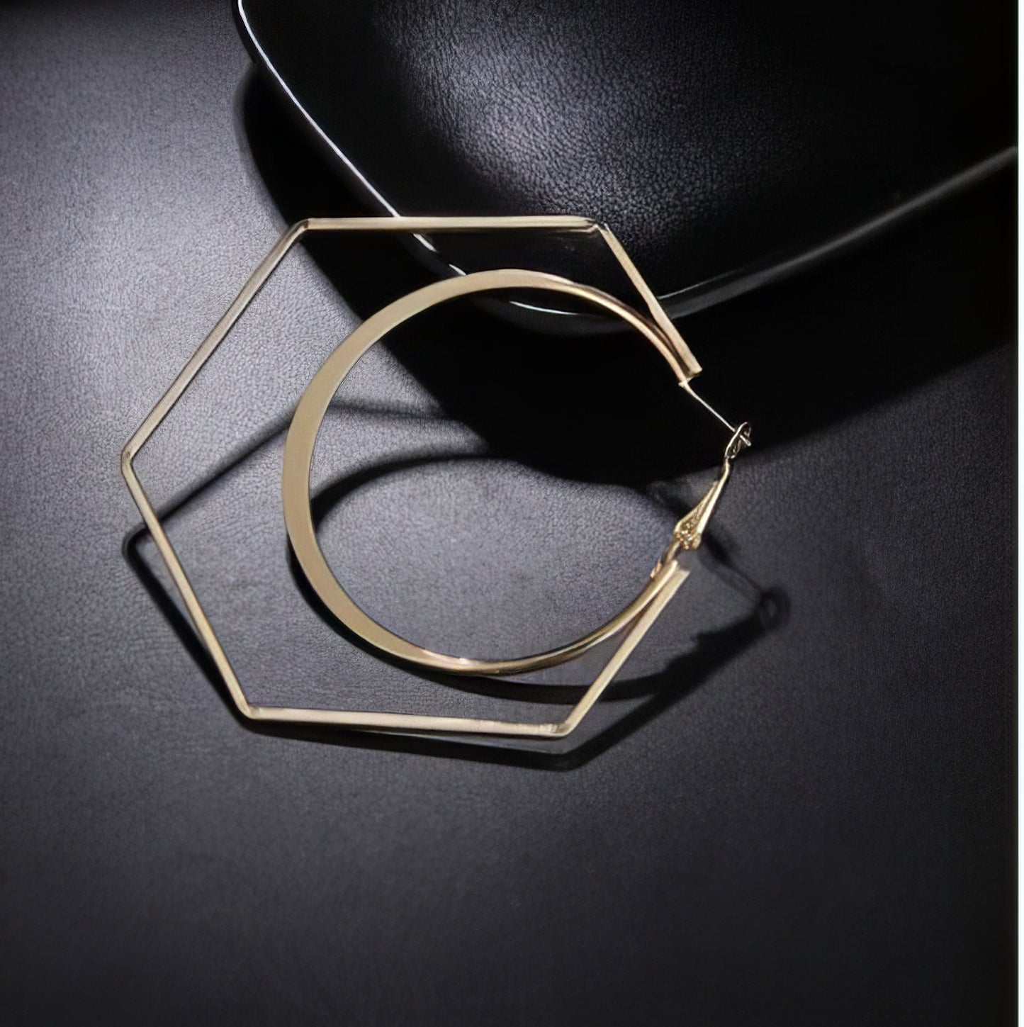 Trendy Oversize Geometric Big Hexagon Hoop Earrings with Round Hoop Insert in Gold