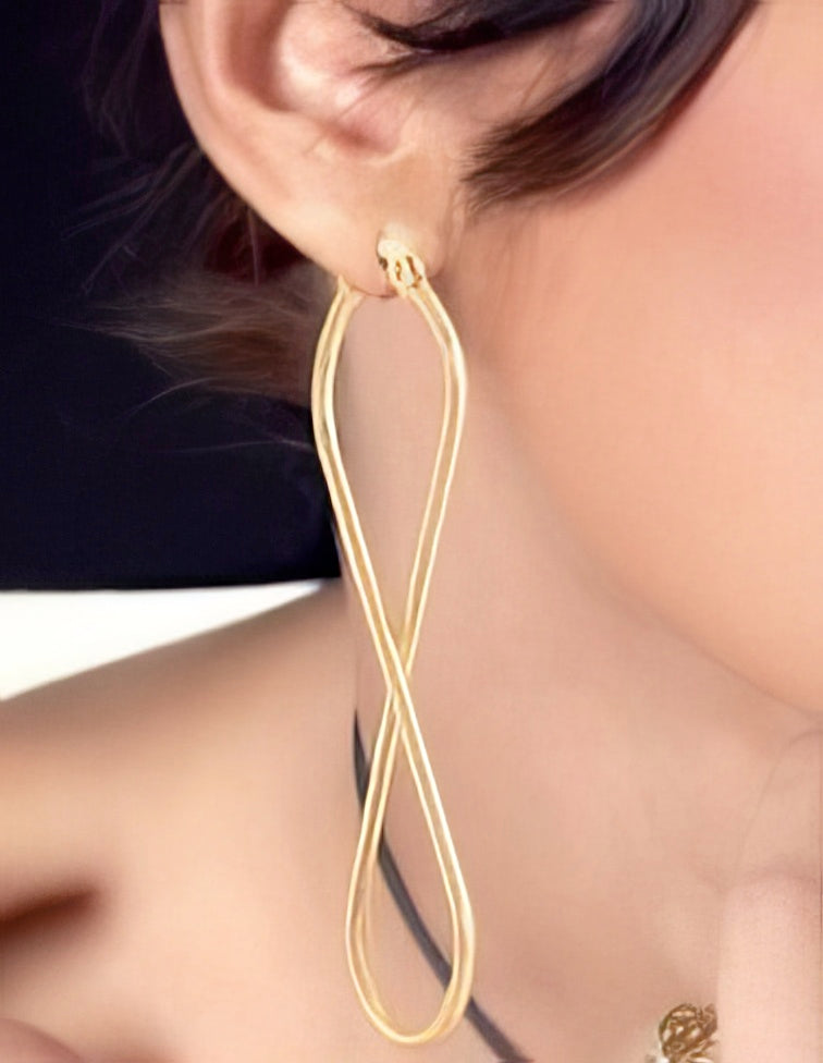 Trendy Oversize Geometric Big 3 inch Eternity Earrings in Gold