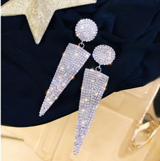 Luxury Shining Triangle Crystal Drop Earrings Silver