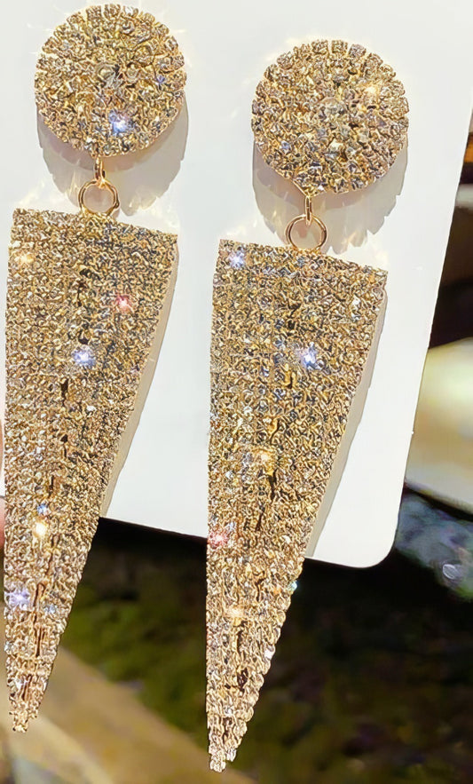 Luxury Shining Triangle Crystal Drop Earrings Gold