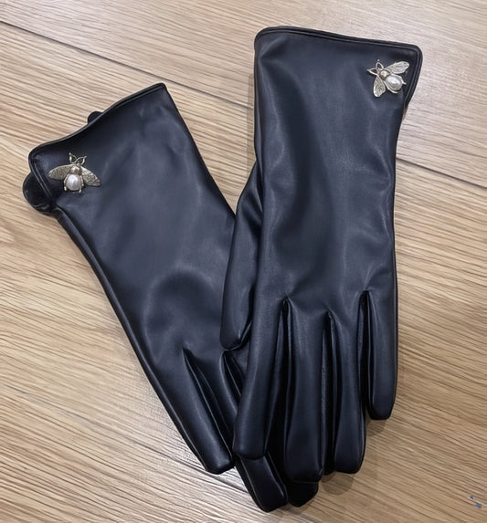 Winter And Autumn PU Leather Metal Bee Gloves