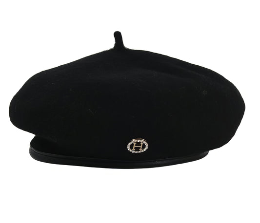 Black Letter H  Beret Hat in Black