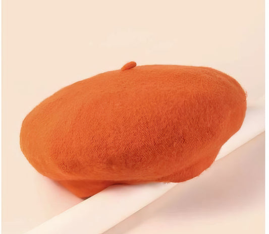 Beret Felt Hat in Orange