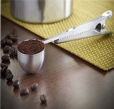 Silver Tone Stainless Steel Coffee Scoop with Clamp