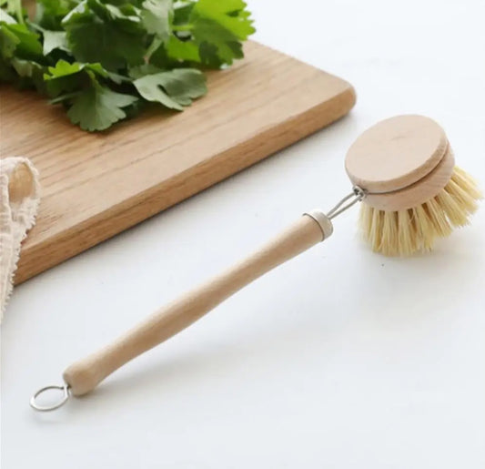 Wood Long Handle Kitchen Brush with Sisal Bristles