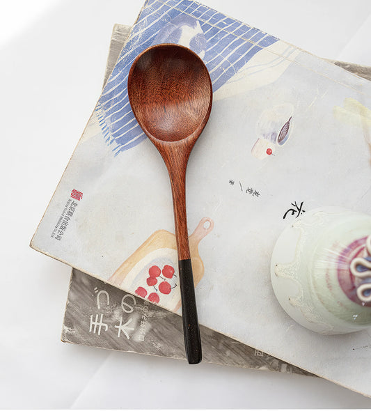 Wood Serving Spoon with Black Handle