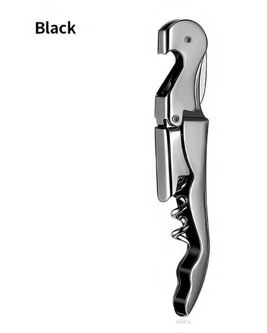 Wine Opener Stainless Steel Double Hinge Corkscrew Bottle Opener in Black Chrome